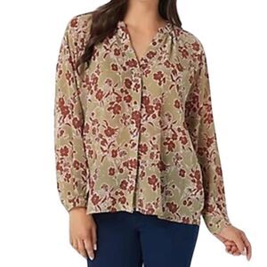 Bishop + Young Floral Button Front Long Sleeve Eva Blouse Split V-Neck Oversized